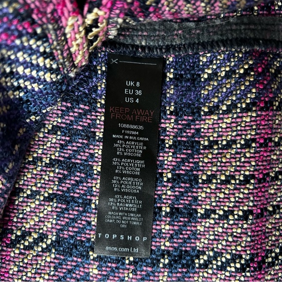 Women's Topshop Petite Check Mini-Skirt with Pocket in Purple/Pink Size 4 - Picture 14 of 14